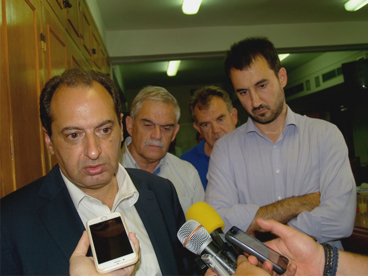 Χρήστος Σπίρτζης, Νίκος Τόσκας, Αλέξης Χαρίτσης και στο βάθος ο δήμαρχος Μεσσήνης Γιώργος Τσώνης