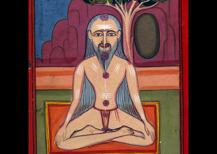 Indian_School_-_Add_24099_fol114v_A_Yogi_in_Bhucari_posture_from_Asandas_and_Mudras_(Hata_yoga)_-_(MeisterDrucke-1349786)